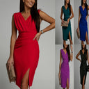 Chic Women's Cocktail Dress with Pleats & Slit