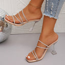 Chic Rhinestone Embellished Slide Sandals with Clear Heel