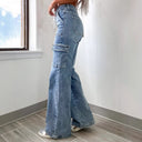 Women's Wide Leg Cargo Jeans with Adjustable Waist