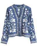 Embroidered Blouse with Ruffle Accents for Women