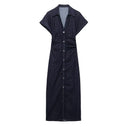 Button-Up Midi Dress with Ruching Design