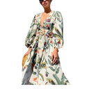 Chic Women's Maxi Dress with V-Neck & Billowy Sleeves