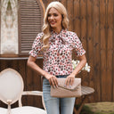 Floral Detail Women's Blouse with Stand Collar