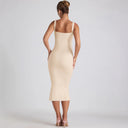 Chic Midi Dress with Square Neckline and Lace Details