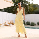 Women's Maxi Dress with Ruffled Design and V-Neck