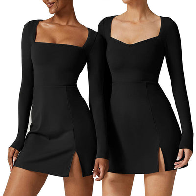 Chic Mini Dress with Heart Neckline & Long Sleeves