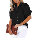 Women's Denim Blouse with Balloon Sleeves & Chest Pocket