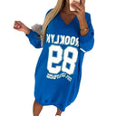 Stylish Women's Oversized V-Neck Sports Dress with Contrasting Sleeves