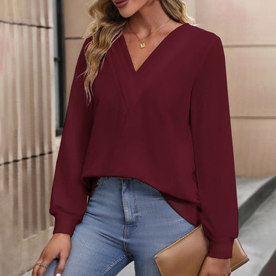 Chic Women's Long Sleeve V-Neck Blouse