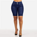 Women's High-Waisted Denim Bermuda Shorts with Button Detail