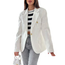 Chic Women's Blazer with Stylish Pockets and Gold Accents