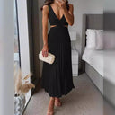 Chic Women's V-Neck Maxi Dress with Stylish Draping