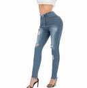 Chic High-Waist Skinny Jeans with Distressed Fringes