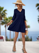 Chic Women's Short Sleeve V-Neck Dress with Ruffled Hem