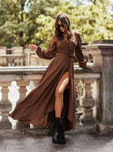 Women's Maxi Dress with Ruffle Accents & Waist Belt