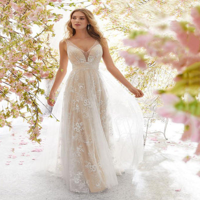 Floral Tulle Evening Dress with Sheer Overlay