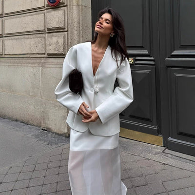 Chic Women's Blazer Jacket with Puff Sleeves