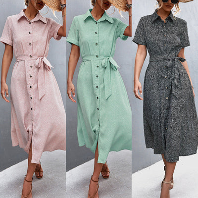 Stylish Women's Shirt Dress with Button Accents and Adjustable Belt