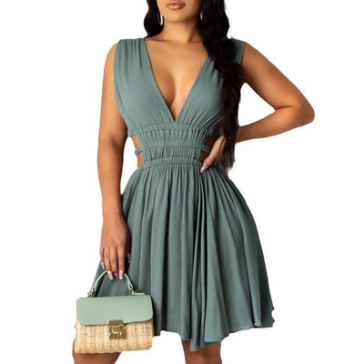 Chic Women's Dress with V-Neck & Cut-Out Accents