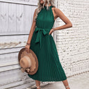 Chic Midi Dress with Pleated Design and Adjustable Belt