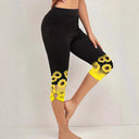 High-Waisted Women's Capri Leggings with Sunflower Print