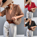 Chic Short Sleeve Blouse with Button Detail