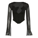Chic Long-Sleeve Bodysuit with Deep Neckline & Strap Details