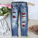 Chic Ripped Women's Jeans with Checkered Design