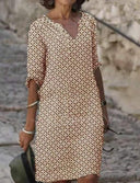 V-Neck Midi Dress with Button Detail for Women