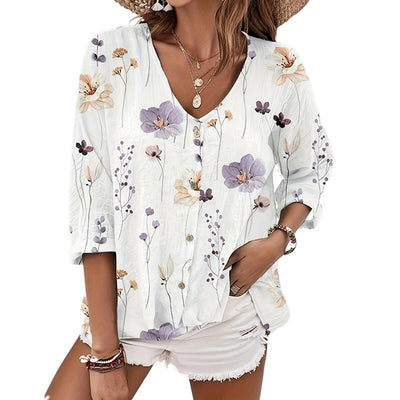 Floral Print Women's Blouse with Button Closure