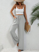 Chic Women's Palazzo Pants with Elastic Waist and Pockets