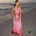 Elegant Women's Long Nightgown with Sheer Lace Details