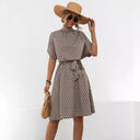 Chic Bow Pattern Dress with High Collar