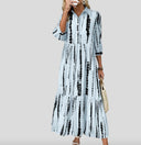 Chic Women's Long Sleeve Maxi Dress with Pockets and Stripes