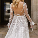 Floral Lace Appliqué Wedding Dress with Deep V-Neck