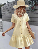 Chic Women's Ruffle Dress with Button Detail