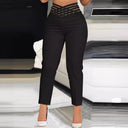Chic Women's High-Waisted Pants with Decorative Inserts