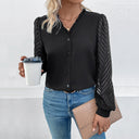 Chic Blouse with Sheer Ruffled Sleeves and Button Detail