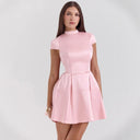 Chic Satin Women's Dress with Stylish Collar and Flared Skirt