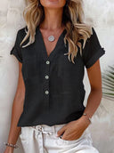 Women's Linen Blouse with Button Detail