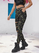 Trendy Camouflage Women's Cargo Jeans with Ripped Accents
