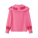 Floral Embroidered Blouse with Statement Collar