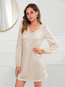 Stylish V-Neck Long Sleeve Cocktail Dress for Women