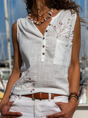 Stylish Women's Blouse with Embroidery & Buttons