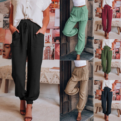 Women’s Relaxed Fit Pants with Elastic Waist and Handy Pockets