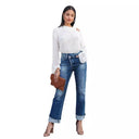 Trendy High-Waist Flared Jeans with Fringe Detailing for Women