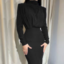 Chic Floor-Length Dress with Stand-Up Collar and Ruching Design