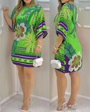 Vibrant Floral Print Women's Dress with Relaxed Fit