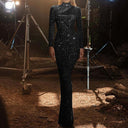 Women's Glitter Evening Dress with Sheer Accents