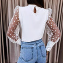 Chic Women's Blouse with Sheer Puff Sleeves & Polka Dots